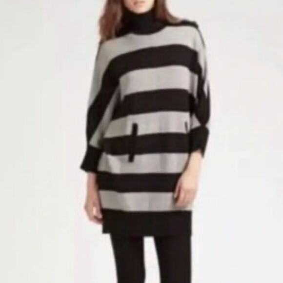 Tory Burch Striped Turtleneck Tunic Wool Merino Sweater Size Small - Picture 2 of 8